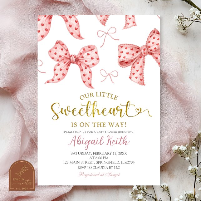 Invitación Dulce fiesta de bebé con lazo de gingham rosa (Subido por el creador)