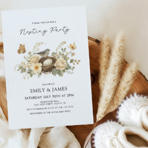 Invitación Dulce Fiesta de Bebé con Tema de Nido Floral