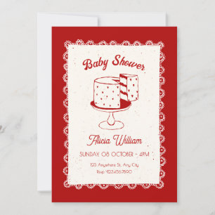 Invitación Dulce fiesta de bebé coqueta de pastel vintage roj