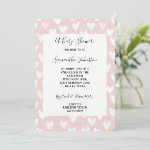 Invitación Dulce Fiesta de Bebé Corazones Rosas Blancos