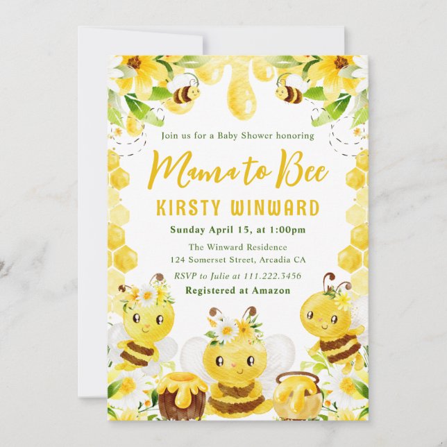 Invitación Dulce fiesta de bebé de abejas melíferas florales  (Anverso)