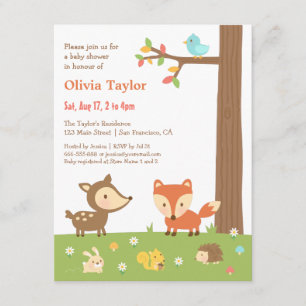 Invitación Dulce Fiesta de Bebé de Animales del Bosque