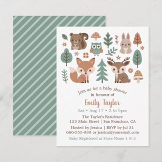 Invitación Dulce fiesta de bebé de animales del bosque rústic