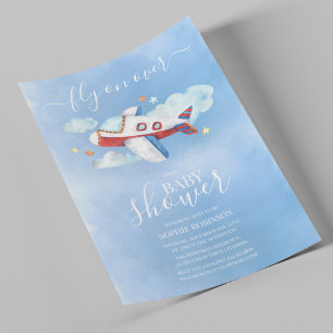 Invitación Dulce Fiesta de Bebé de Avión con Acuarela