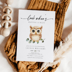 Invitación Dulce Fiesta de Bebé de Búho con Acuarela