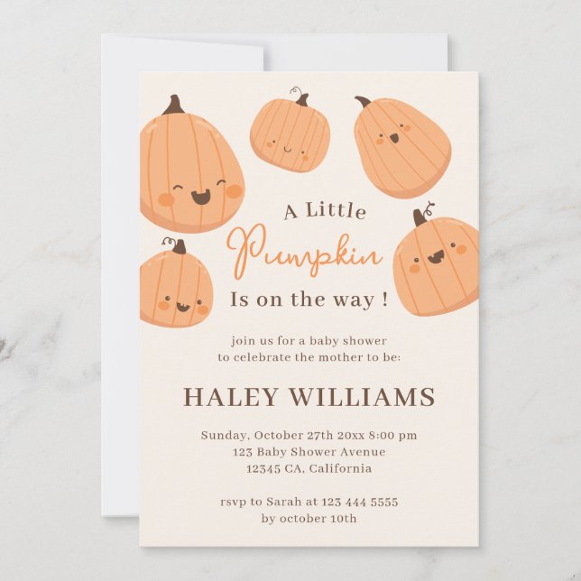 Invitación Dulce fiesta de bebé de calabaza de otoño neutra e (Anverso)