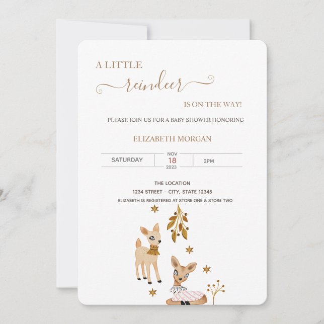 Invitación Dulce fiesta de bebé de ciervo adorable   (Anverso)