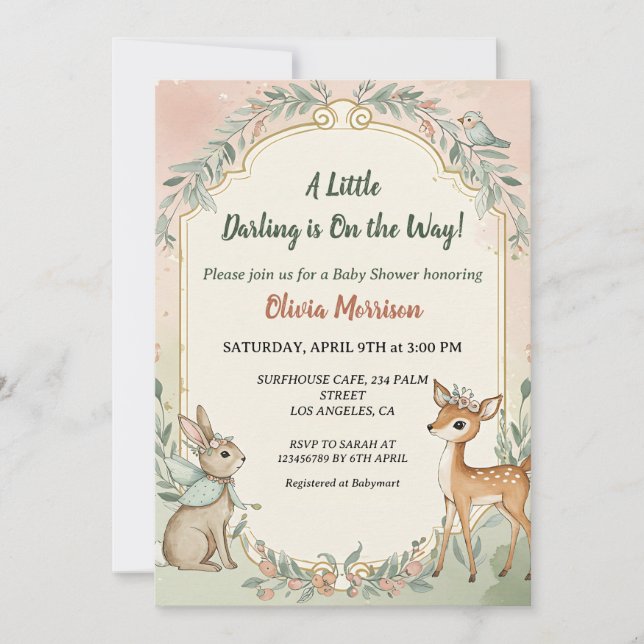 Invitación Dulce fiesta de bebé de ciervo conejito bosque (Anverso)