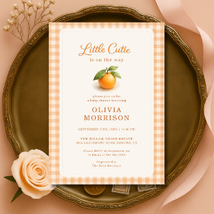 Invitación Dulce Fiesta de Bebé de Cuadrillé Naranja Little C