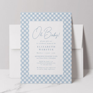 Invitación Dulce fiesta de bebé de cuadros azules simple