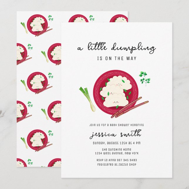 Invitación Dulce Fiesta de Bebé de Dumplings Chinos Kawaii  (Anverso / Reverso)