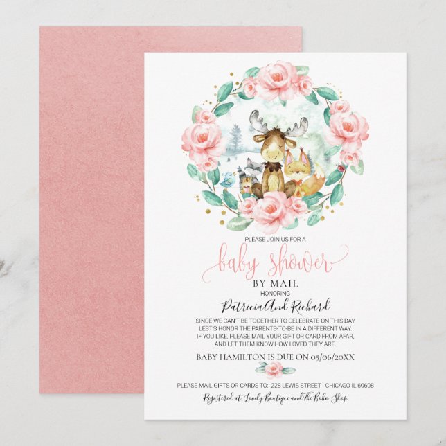 Invitación Dulce Fiesta De Bebé De Flora Y Verdor Del Bosque  (Anverso / Reverso)