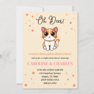 Invitación Dulce Fiesta de Bebé de la Niña Gatito Rosa Oh Cie
