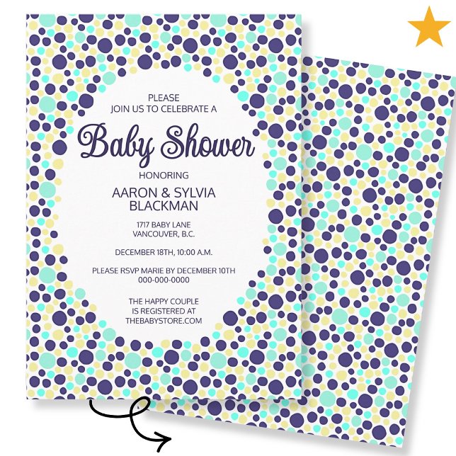 Invitación Dulce Fiesta de Bebé de Lunares Azules Turquesas C (Subido por el creador)