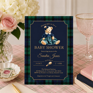 Invitación Dulce fiesta de bebé de osito de peluche Preppy