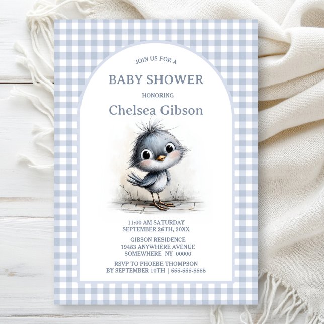 Invitación Dulce fiesta de bebé de pájaro gris (Subido por el creador)