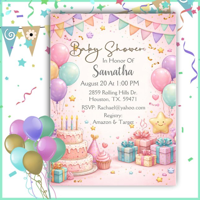 Invitación Dulce Fiesta de Bebé de Pastel Neutro en Género (Subido por el creador)