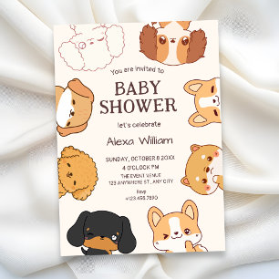 Invitación Dulce fiesta de bebé de perritos lindos