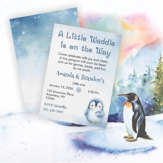 Invitación Dulce Fiesta de Bebé de Pingüino (Subido por el creador)