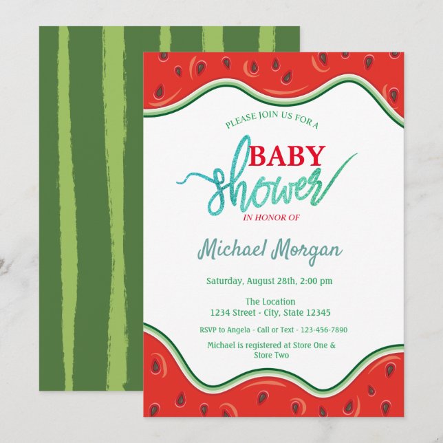 Invitación Dulce Fiesta de Bebé de Sandía (Anverso / Reverso)