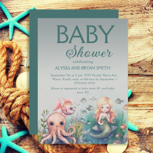 Invitación Dulce Fiesta de Bebé de Sirena Bajo el Mar Pulpo P