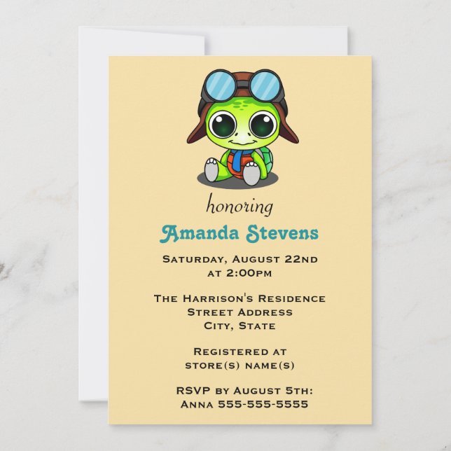 Invitación Dulce Fiesta de Bebé de Tortuga de Dibujos Animado (Reverso)