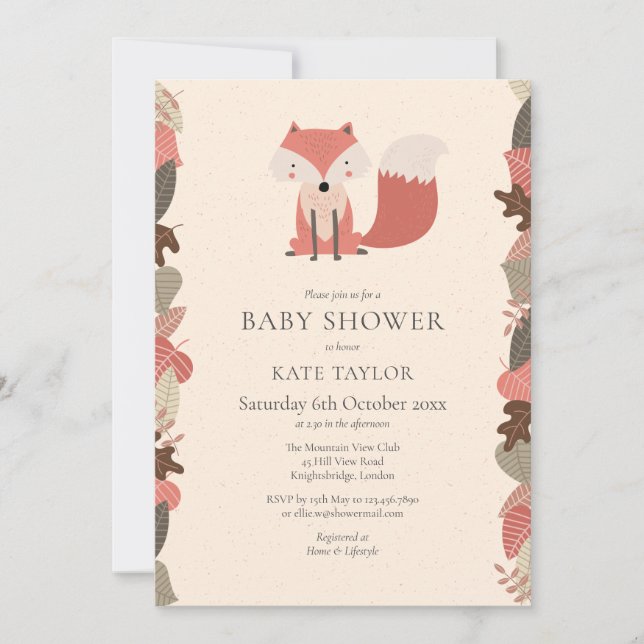 Invitación Dulce Fiesta de Bebé de Zorro del Bosque para Pare (Anverso)