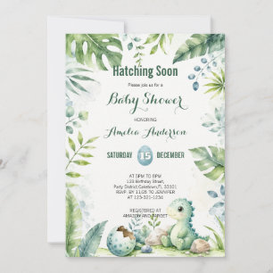 Invitación Dulce Fiesta de Bebé Dinosaurio de la Jungla Verde