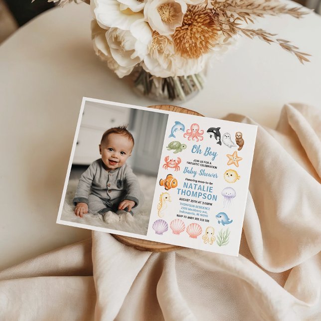 Invitación Dulce Fiesta de Bebé en el Océano Bajo el Mar (Cute Ocean Under the Sea Animal Baby Shower Invitation)