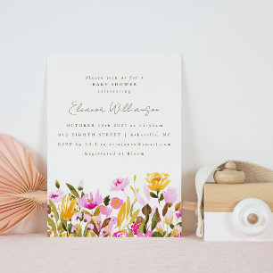 Invitación Dulce Fiesta de Bebé Floral Acuarela Rosa Oliva