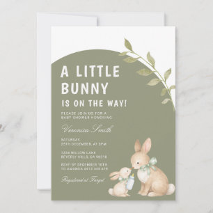 Invitación Dulce Fiesta de Bebé Floral Verde Menta Un Conejit