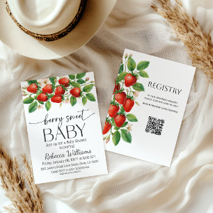 Invitación Dulce Fiesta de Bebé Fresa Bayas Rústica