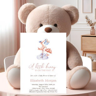 Invitación Dulce Fiesta de Bebé Lunares de Cigüeña Conejito