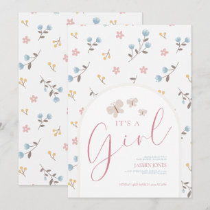Invitación Dulce Fiesta de Bebé Mariposa Floral Pastel Niña