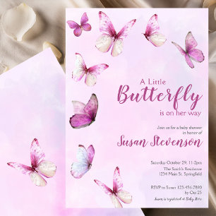 Invitación Dulce Fiesta de Bebé Mariposa Rosa Preciosa