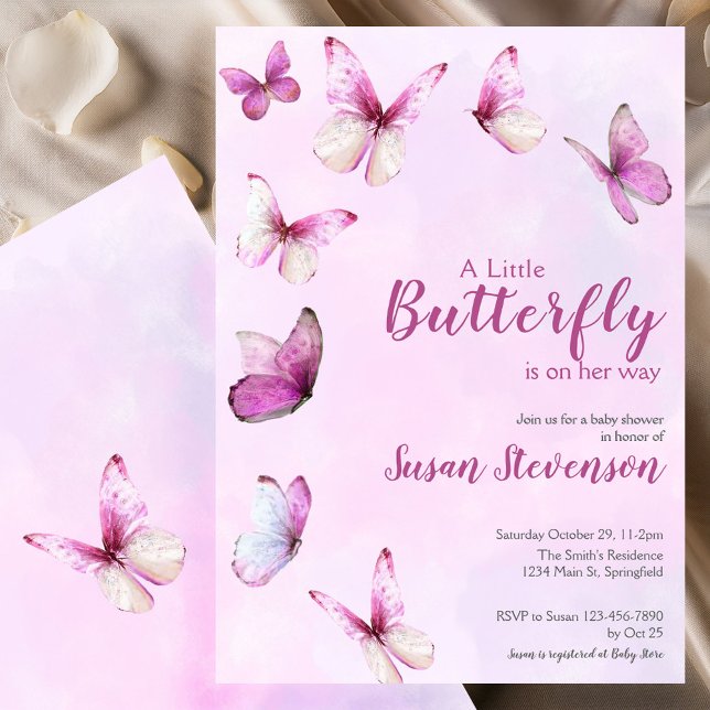 Invitación Dulce Fiesta de Bebé Mariposa Rosa Preciosa (Subido por el creador)