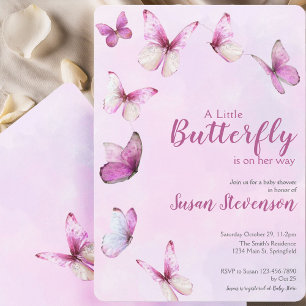 Invitación Dulce Fiesta de Bebé Mariposa Rosa Preciosa