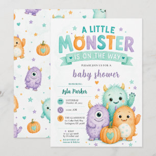 Invitación Dulce Fiesta de Bebé Monstruo Pequeño Halloween