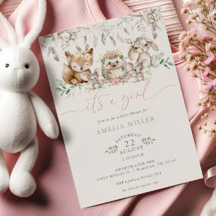 Invitación Dulce Fiesta de Bebé Niña Boho Bosque Animales del