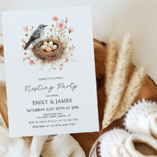 Invitación Dulce fiesta de bebé niña con tema de nido floral