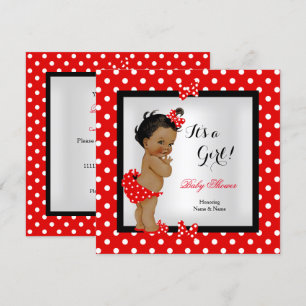 Invitación Dulce fiesta de bebé niña étnica roja y negra