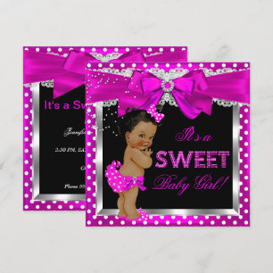 Invitación Dulce Fiesta de Bebé Niña Rosa Caliente Afroameric