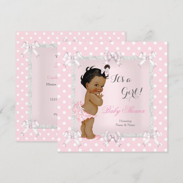 Invitación Dulce fiesta de bebé niña rosa gris étnico (Anverso / Reverso)