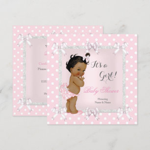 Invitación Dulce fiesta de bebé niña rosa gris étnico