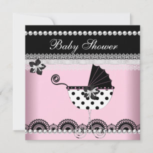 Invitación Dulce Fiesta de Bebé Niña Rosa Perla Negra