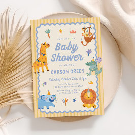 Invitación Dulce fiesta de bebé niño con animales de safari