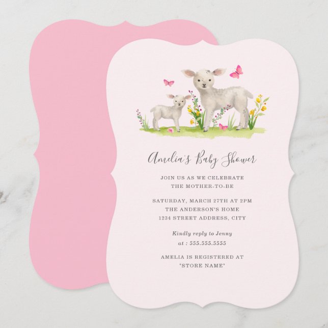 Invitación Dulce Fiesta de Bebé Oveja Mamá (Anverso / Reverso)