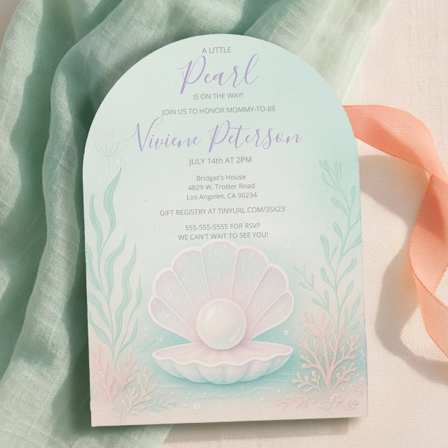 Invitación Dulce fiesta de bebé Pearl Mint y Coral (Pastel Mint and Coral Little Pearl Baby Shower Invitation
)