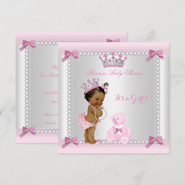 Invitación Dulce Fiesta de Bebé Princesita Étnica (Anverso / Reverso)