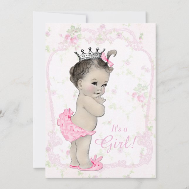 Invitación Dulce Fiesta de Bebé Shab Chic Rosa Pastel Suave (Anverso)